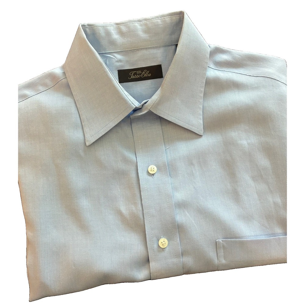 TASSO ELBA~Men's Blue Point Collar Dress Shirt~ Size 15.5 32x33 M